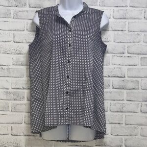 Milano Button Up Geometric Sleeveless Blouse Medium